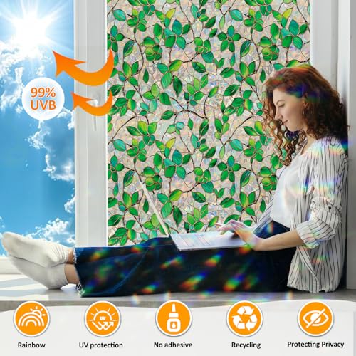 Window Privacy Film with Installation Tools Home Decorative Colored Glass Window Stickers Reusable electrostatic Rainbow Stickers