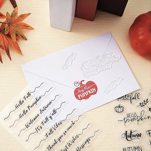 4 Sheet Fall Thanksgiving Words Clear Stamps Greeting Words Pumpkin Maple Leaves Silicone Transparent Stamps Happy Fall Stamp Cards for DIY Craft Card Making Scrapbooking Embossing Album Decor (4 Count)