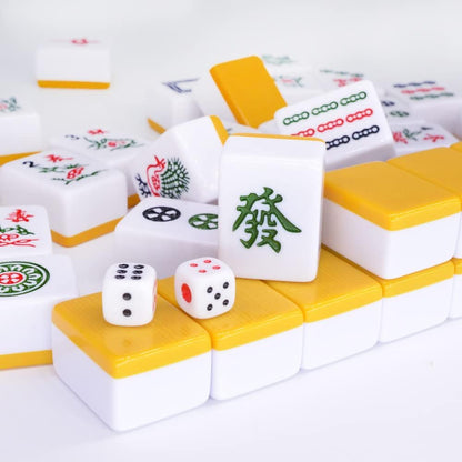 drizzle Chinese Mahjong Game Set - 146 Medium Size Tiles 1.3inch with Instructions - Professional Mah Jong Play Yellow [專業中式麻將]
