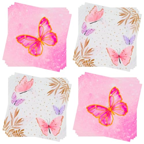 80PCS Paper Napkins Butterfly Print Guest Napkins for Garden Party Wedding (80 Count)