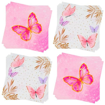 80PCS Paper Napkins Butterfly Print Guest Napkins for Garden Party Wedding (80 Count)