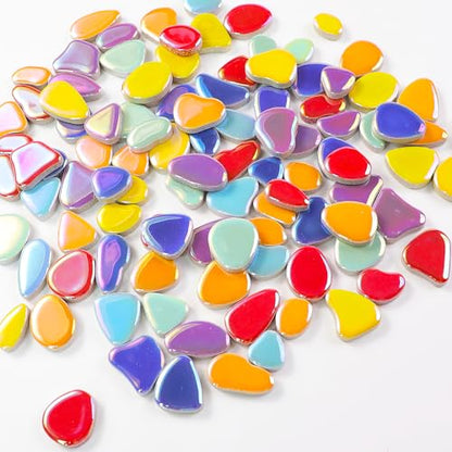 454g (1 LB) Iridesent Random Petal Ceramic Mosaic Tiles for Crafts Bulk Arts Glass Mosaic Pieces Mini Pebble Bulk Broken Ceramic Tiles for DIY Mosaic Making Art Craft (OP900i) (230 Count)