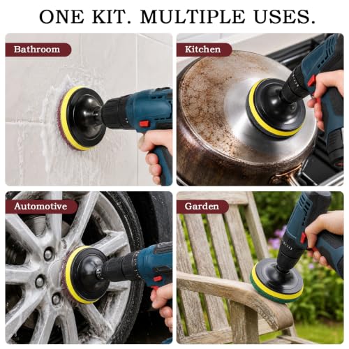 5 Inch 15 PCS Scouring Pads Drill Brush Power Scrubber Cleaning Kit (15 Count)