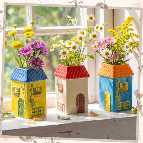 6 Pcs Ceramic House Vases Back to School Painting Kit Bisque Ready to Paint (6 Count)