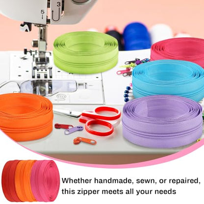 31 Yards 10 Pieces Sewing Zippers #3 Nylon Coil Zippers 10 Colors Assorted Zipper for Sewing with 40 Zipper Sliders for DIY Tailor Sewing Crafts Supplies