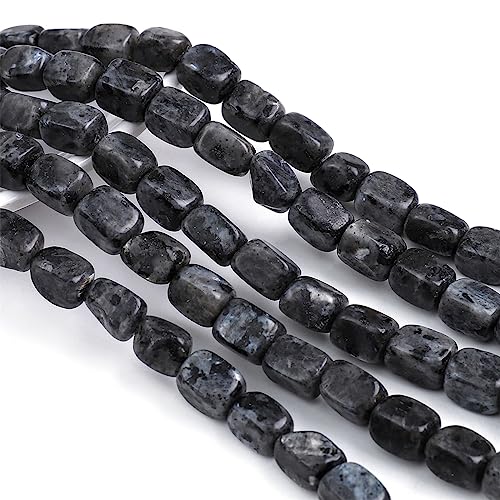 Natural Black Spectrolite Cuboid Stone Loose Semi Gemstone Beads for Jewelry Making 8mmx12mm 38cm (33 Count)
