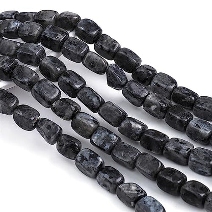 Natural Black Spectrolite Cuboid Stone Loose Semi Gemstone Beads for Jewelry Making 8mmx12mm 38cm (33 Count)