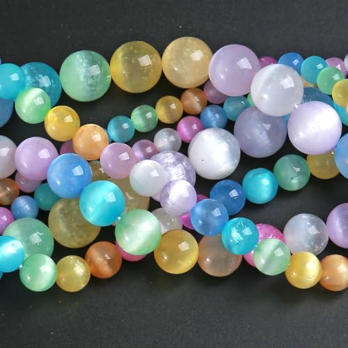 10MM 72pcs Mixed Color Selenite Gypsum Beads Natural Stone Round Loose Beads for Jewelry Making DIY Bracelet Necklace 2 Strands 32