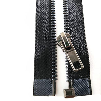 Zipper #5 24 Inch Separating Zipper Black Nickel Metal Zipper 60 cm Zipper for Sewing Bag Crafts Jacket Zipper Repair Coats Bulk 2pcs