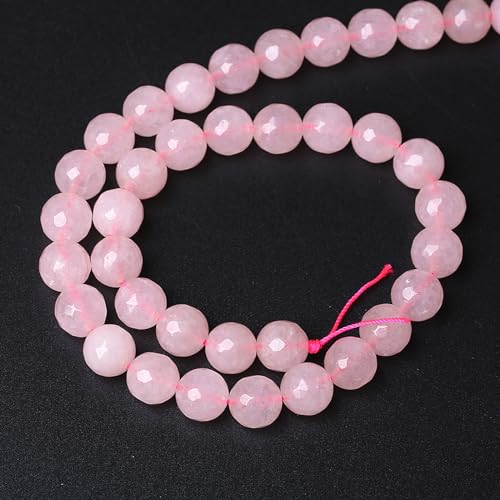 60pcs 6mm Natural Rose Pink Quartz Crystal Faceted Stone Beads for Jewelry Making Energy Healing Power Stone Beads DIY Bracelet Necklace Accessories 15"