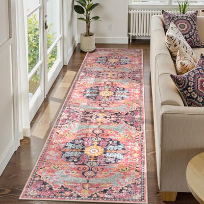 Reine Boho 2'8"x10' Washable Hallway Kitchen Runner Rugs with Rubber Backing