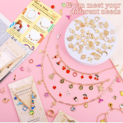 Gold 443PCS Gold Charm Bracelet Necklace Making Kit for Women (443 Count)