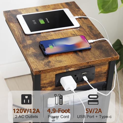 C Shaped End Table with Charging Station