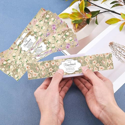 100 Eucalyptus Leaves Soap Wrapper 8 Style Vintage Flower Wrap Tape Kraft Paper Vertical Tag Sleeves Covers for Christmas Homemade Soaps Packaging Supplies (120 Count)
