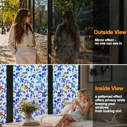 Privacy Window Film Upgraded 24H Day & Night Privacy Heat Insulation Static Cling Decorative Glass Film（Upgraded UV Purple