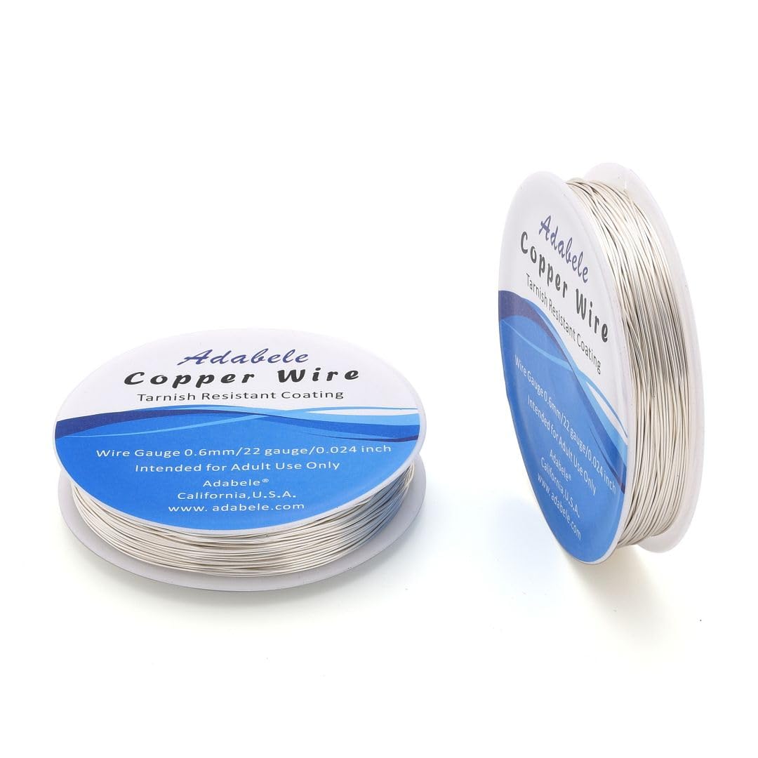 Adabele 249 Feet Premium Tarnish Resistant Round Jewelry Wire Copper Beading Wire Spool Bulk (0.6mm/22 Gauge) Sterling Silver Plated for DIY Craft Jewelry Making BF285-6