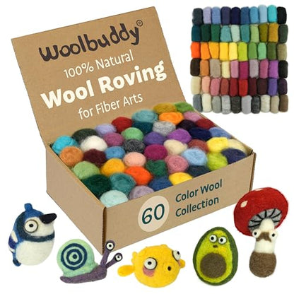 Needle Felting Kit 60 Colors Wool Roving for Adults & Beginner (60 Count)