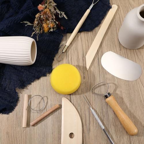 40 Pcs Pottery Clay Tools Kit Sculpting Clay Tool Includes Cutting Modeling Trimming with Wooden Handles Carving Kit for Beginners Carving Shaping