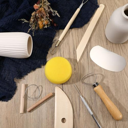 40 Pcs Pottery Clay Tools Kit Sculpting Clay Tool Includes Cutting Modeling Trimming with Wooden Handles Carving Kit for Beginners Carving Shaping