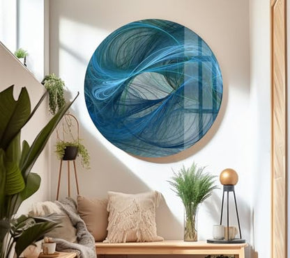 Round 31 5'' Blue Energy Abstract Wall Art