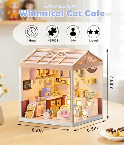 Cat Cafe DIY Miniature House Kit for Adults