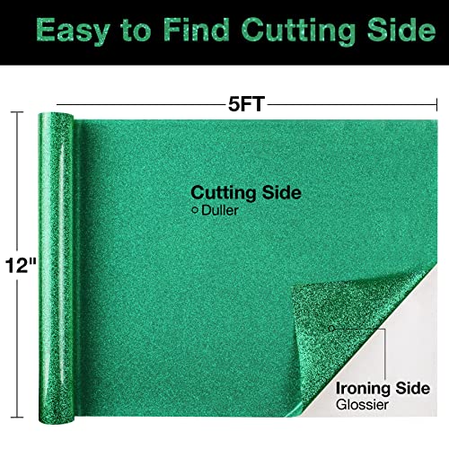 Green Glitter HTV Heat Transfer Vinyl Roll 12 inch x 5 ft Iron on Vinyl for T Shirts Crafts Christmas St. Patrick's Day Decor