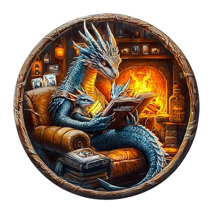Wooden Puzzles Adults Dragon Family Reading Jigsaw 8.5 * 8.5in (95 Count)