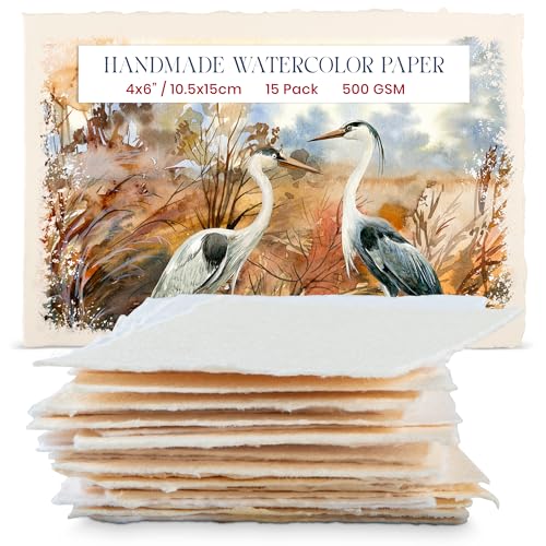 Thick Handmade Watercolor Paper with Deckled Edge (15 Count)