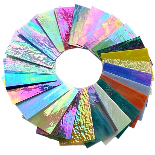 24 Sheets Iridescent Stained Glass Sheets Variety Pack (24 Count)