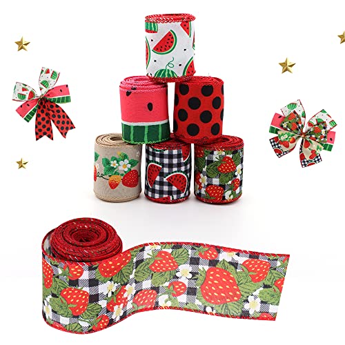 6 Rolls Summer Fruit Wired Edge Ribbon (90 Foot)