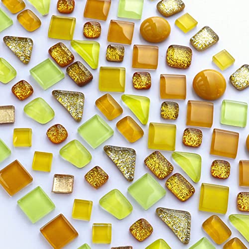 1.1LB Yellow Mixed Irregular Crystal Glass Mosaic Tiles for Crafts (17.6 Ounce)