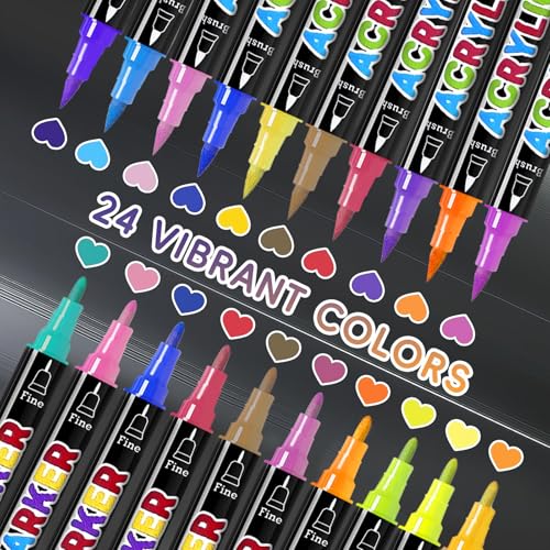 24 Colors Dual Tip Acrylic Paint Markers