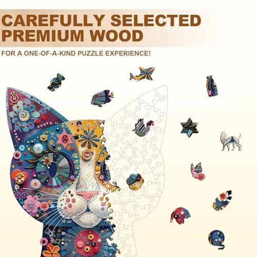 Colorful Flower Cat Puzzles Adults Gifts for Women Men Wooden 200 Pieces 13.4 x 10.5in