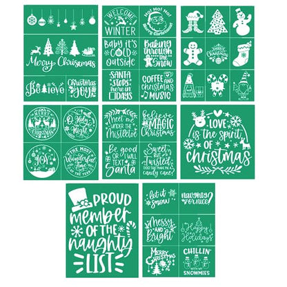 Self Adhesive Christmas Silk Screen Stencils 9 Pcs (9 Count)