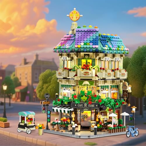 Flower Cafe House Building Set with Lights for Adults