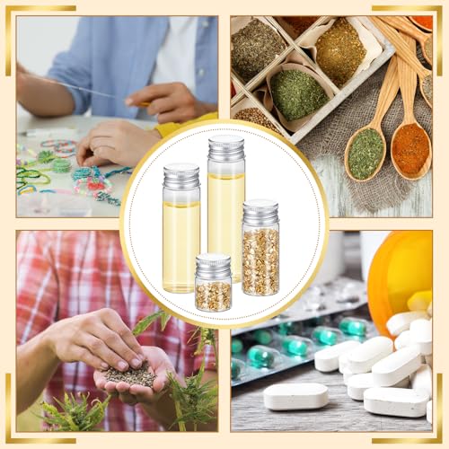 100 Pcs Small Clear Vials Spice Mini Jars with Lids Mini Glass Bottles with Screw Aluminum Metal Caps Tiny Jars Sample Containers for Powder Cream Cosmetic Jewelry Wedding (100 Count)