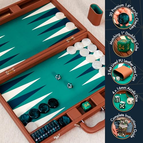 19 Inch Premium Backgammon Sets for Adults Leather Brown