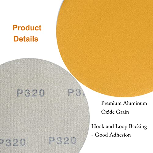 6-Inch No-Hole Hook and Loop Gold Sanding Discs 320-Grit, 100-Pack (100 Count)