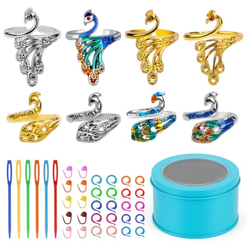 34 Pcs Crochet Ring Adjustable Knitting Thimble Accessories