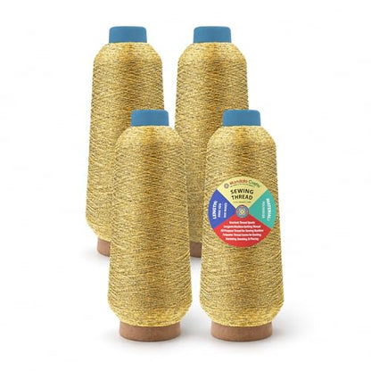 150D 2 Metallic Gold Polyester 4 Pack of Serger Thread Cones (24000 Foot)