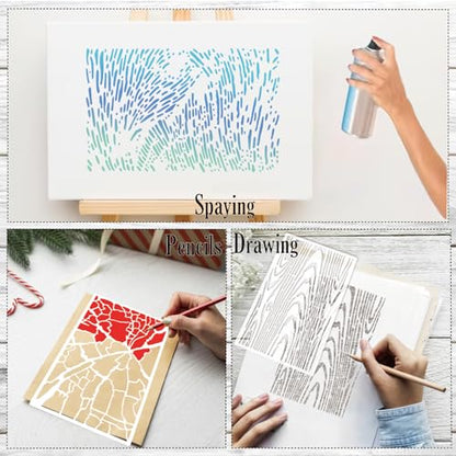 8 Pieces Abstract Geometry Texture Brick Stencils for Painting Wood Grain Mixed Crackle Marble Stencils Spray Paint Layering Stencil Templates for Furniture DIY Craft (8 Count)