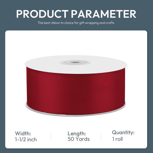 KMER LIFE 1-1/2" Wide x 50 Yards Wine Red Single Faced Polyester Satin Ribbon, Wine Red Satin Ribbon Perfect for Wedding Decor, Wreath, Crafts, Gift Wrapping & Other Projects (Wine Red) - Crafty Corner