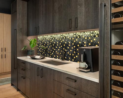 Black and Gold Backsplash Wall Tiles Hexagon Mosaic Shower Floor Tile Kitchen Bathroom Tile (5 Sq Ft)