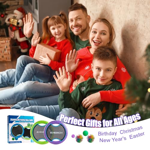 Bouncy Paddle Ball Game for Kids with 2 EVA Foam Trampoline Paddles and 4 Balls