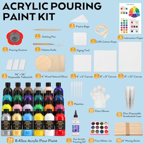 24 Colors 8.45oz Large Volume Acrylic Pour Paint Kit (202.8 Fl Oz)