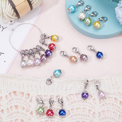 1 Box 24Pcs Locking Stitch Marker Knitting Markers Charms Glass Pearl Locking Stitch Markers Lobster Claw Clasps Knitting Charms for Knitting Weaving Sewing Needleworks Women Adult DIY Craft