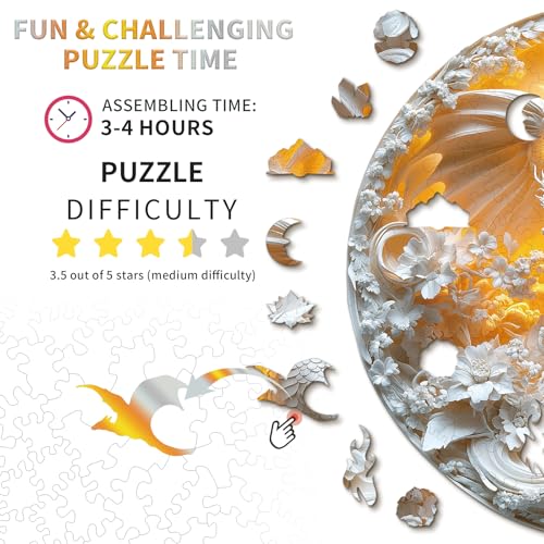 Wooden Puzzles Adults Fierce Dragon Jigsaw Puzzle 17.3*17.2in (457 Count)