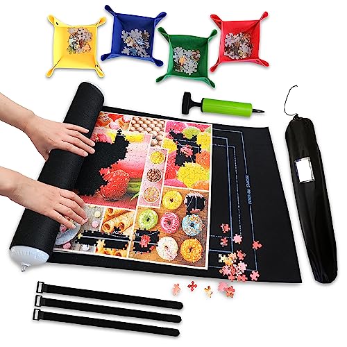 Black 1500 Pieces Jigsaw Puzzle Mat Roll Up (1500 Count)
