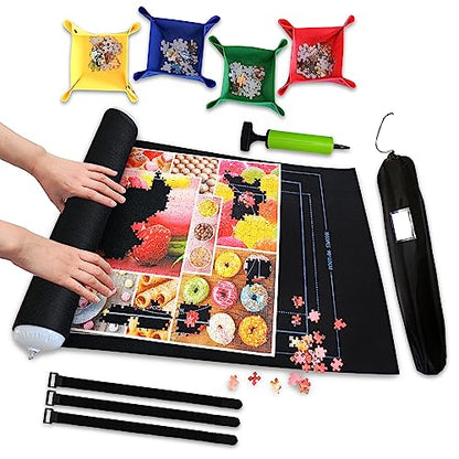 Black 1500 Pieces Jigsaw Puzzle Mat Roll Up (1500 Count)