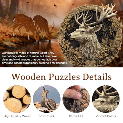 Wooden Puzzles for Adults Deer Jigsaw Puzzle 13.4 * 13.2in 295pcs (295 Count)